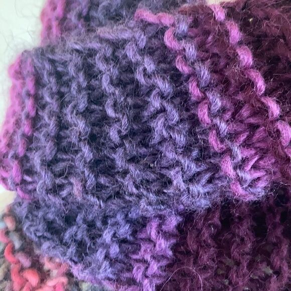 HAND CRAFTED Luxury yarn chunky knit scarf multi color wool plum orange fringe - Picture 11 of 16